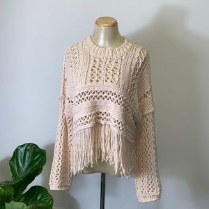 Free People Higher Love Oversized Fringe Pullover Sweater